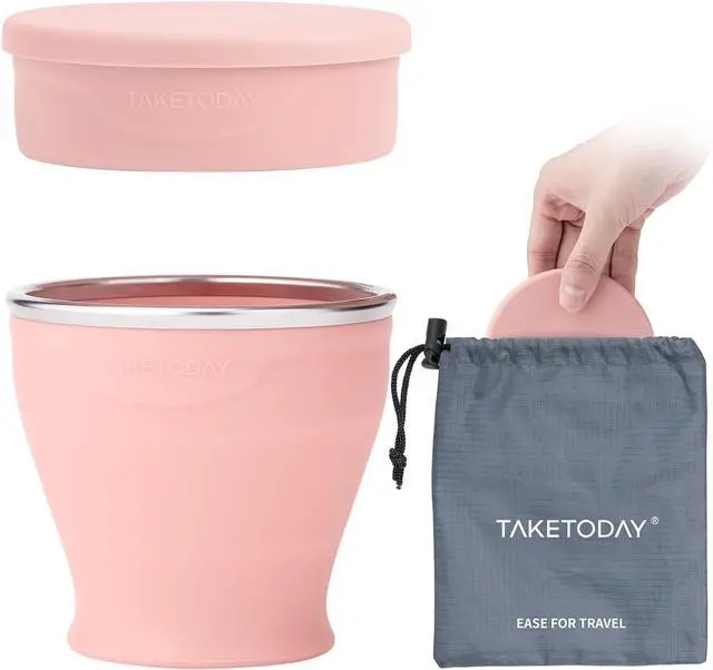 Main image of TakeToday Collapsible Cup 8 oz, Foldable with Lid for Travel, Peach | BPA-Free Food-Grade Silicone, Waterproof Pouches, Dishwasher Safe, Reusable, for Camping, Hiking, Outdoors
