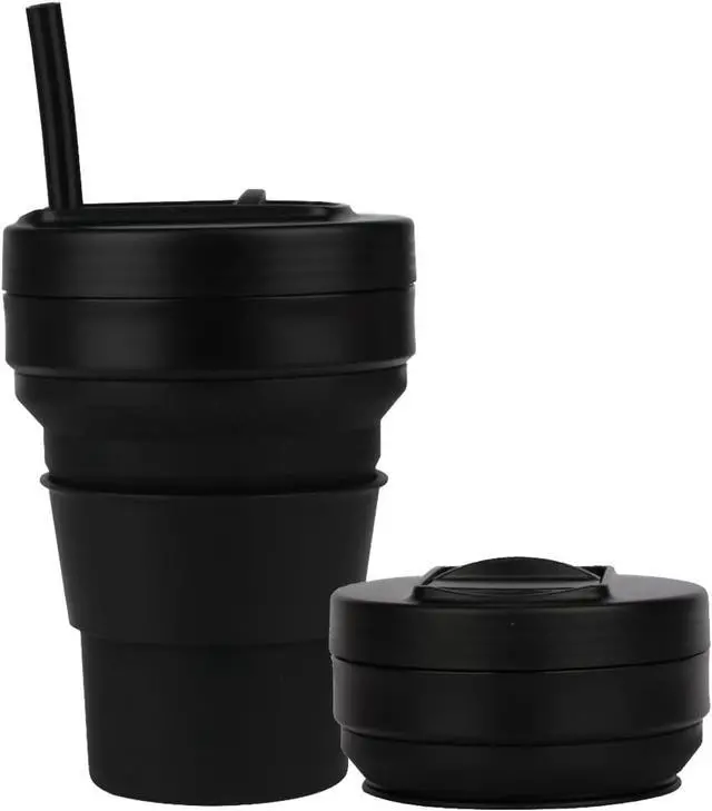 Main image of Collapsible Travel Cups- Food Grade Silicone Coffee Cups with Straw Lid 350ml 12oz Lightweight