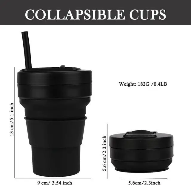 Alt view image 3 of 6 - Collapsible Travel Cups- Food Grade Silicone Coffee Cups with Straw Lid 350ml 12oz Lightweight