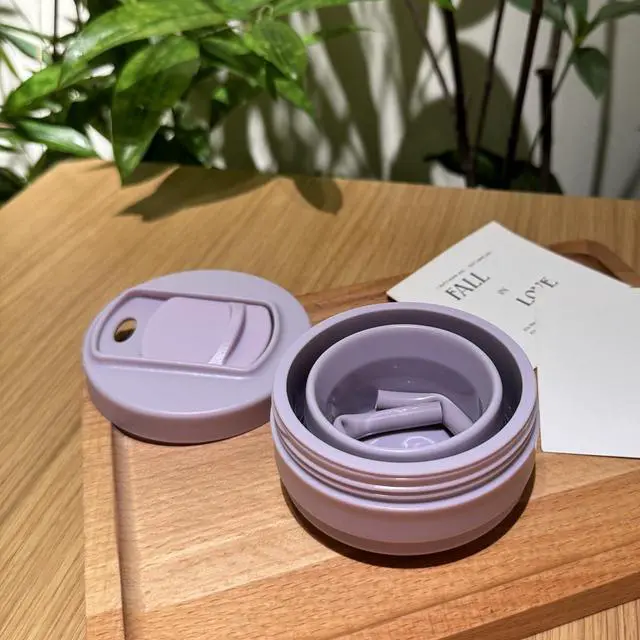 Alt view image 5 of 6 - Collapsible Travel Cups- Food Grade Silicone Coffee Cups with Straw Lid 350ml 12oz Lightweight