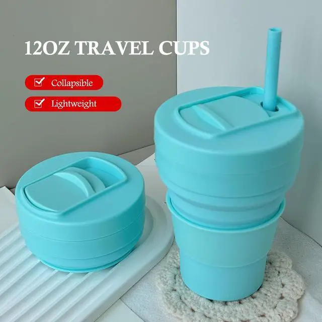 Alt view image 6 of 6 - Collapsible Travel Cups- Food Grade Silicone Coffee Cups with Straw Lid 350ml 12oz Lightweight