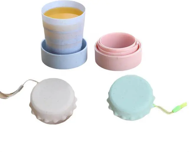 Main image of Collapsible Travel Cup 4-Pack, 130ml Foldable Water Cup with Lid & Carabiner, Leak-Proof Portable Drinking Cup for Camping, Hiking, Travel - BPA-Free PP (Blue/Pink/Beige/Green)