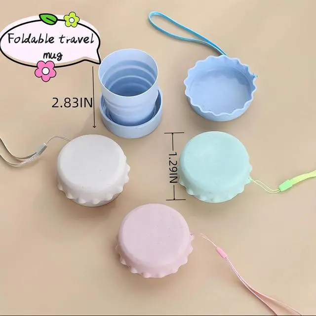 Alt view image 5 of 7 - Collapsible Travel Cup 4-Pack, 130ml Foldable Water Cup with Lid & Carabiner, Leak-Proof Portable Drinking Cup for Camping, Hiking, Travel - BPA-Free PP (Blue/Pink/Beige/Green)