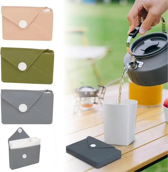 Alt view image 5 of 7 - Silicone Collapsible Travel Cup, Portable Foldable Water Cup,Reusable Leak-Proof Design For Camping, Hiking, Sports.Card Bag Design For Easy Insertion Into Pockets (light coffee)