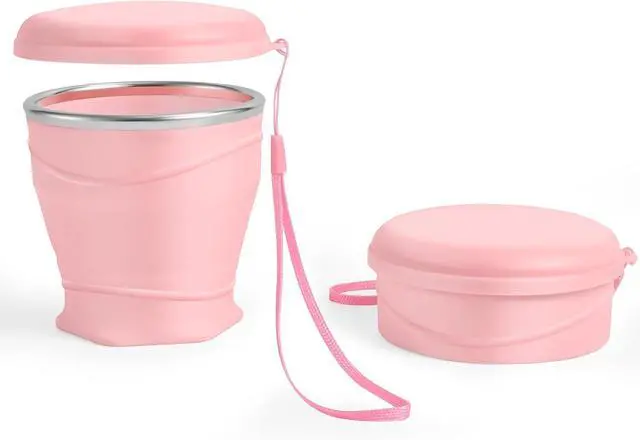 Main image of Silicone Collapsible Travel Cup with Dustproof Lid, 8.8 Oz/260ml, BPA-Free, Portable, Reusable for Camping, Picnic, Travel, Office (Pink)