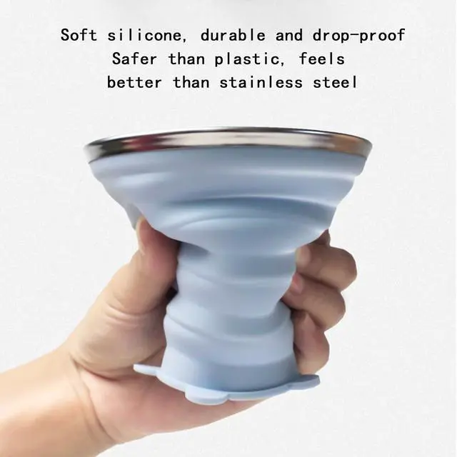 Alt view image 5 of 7 - 180ML Silicone Collapsible Cup 2 PCS Silicone Foldable Expandable Folding Drinking Cup Reusable Portable Cup collapsible travel cup with Lids For Travel Camping Hiking Outdoor SportsPink+Grey