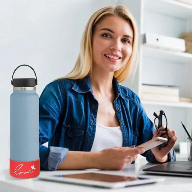 Alt view image 4 of 6 - GENLEAS Letter Love Print Protective Silicone Boot for Stanley Quencher Tumbler 30oz/40oz for Hydro Flask Water Bottle 12oz-24oz and More Tumbler, Letter Print Anti-Slip Sleeve Cover(1Red)