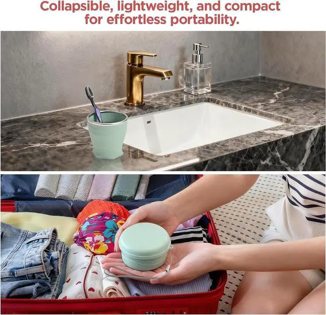 Alt view image 6 of 6 - Silicone Collapsible Travel Cup with Dustproof Lid, 8.8 Oz/260ml, BPA-Free, Portable, Reusable for Camping, Picnic, Travel, Office (Pink)