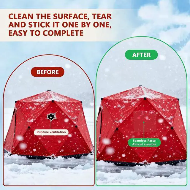 Alt view image 5 of 7 - Ice Shelter Patch Kit 7.8" x 118" Roll Self-Adhesive Cuttable Tent Repair Tape for Ice Fishing Shelter, Tear-Resistant Waterproof Repair Fabric for Ice Tents, RV Awnings & Outdoor Gear