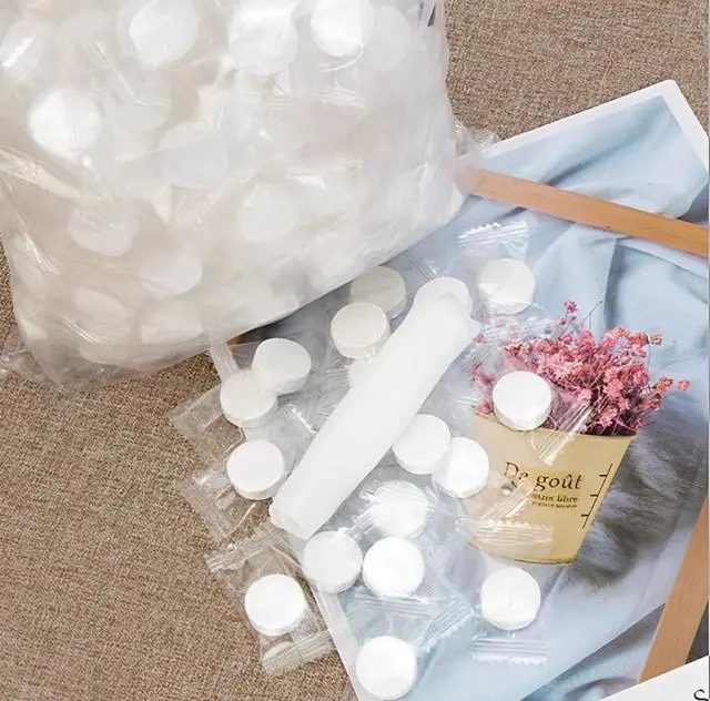 Alt view image 3 of 5 - Compressed Towel Coin Tissues Portable Wipe Napkin Paper Tablets Non-Woven Disposable Compressed Cotton Coin Tissue Towel Home Hand Wipes for Travel Camping Beauty Salon Outdoor