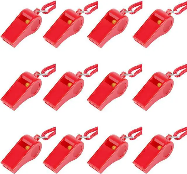 Main image of 12PCS Red Emergency Whistle with Lanyard, Super Loud Plastic Whistles Bulk Perfect for Self-Defense, Lifeguard and Emergencies