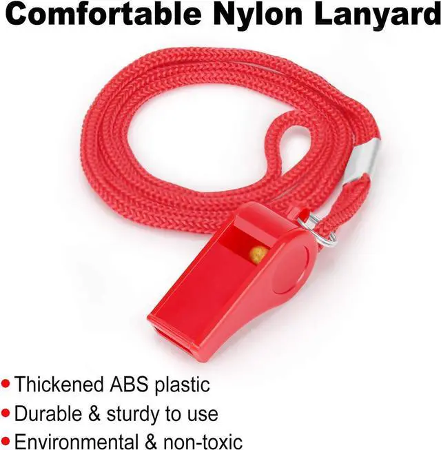 Alt view image 3 of 6 - 12PCS Red Emergency Whistle with Lanyard, Super Loud Plastic Whistles Bulk Perfect for Self-Defense, Lifeguard and Emergencies
