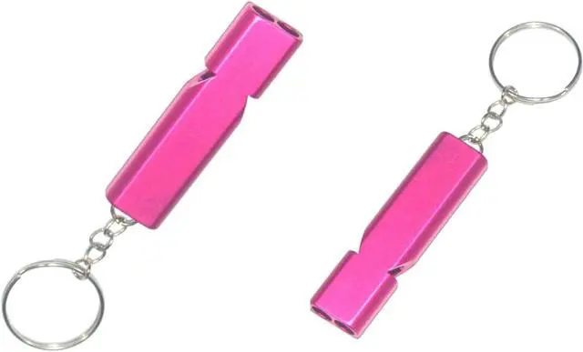 Alt view image 4 of 4 - 4Pcs Pink Aluminum Alloy Whistle Camping Supplies Double Tube Emergency Whistles Clear Loud Sound Compact Size Portable Corrosion-Resistant Safety Survival Camping Signal Whistles Camping and Hiking