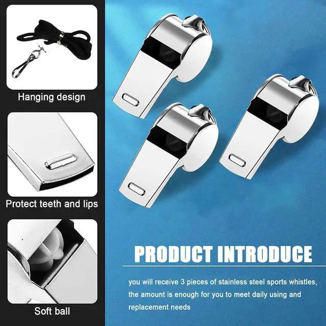 Alt view image 3 of 6 - Whistle for Coaches,Whistle with Lanyard for Coaches Teachers Referees Emergency Outdoor Sports(3 Pcs Loud Stainless Steel)