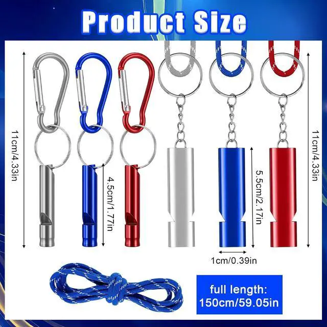 Alt view image 2 of 7 - 6-Pack Emergency Whistle Survival Loud, Coach Whistle with Lanyard Metal Whistles Necklace Safety Whistles for Women Loud for Outdoor Sports Hiking Camping Hunting Rescue Lifeguard Self Ddefense