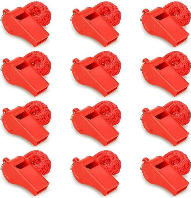 Main image of Red Emergency Whistles with Lanyard, Loud Crisp Sound Plastic Whistles Bulk Ideal for Outdoor SportLifesavingand Officials