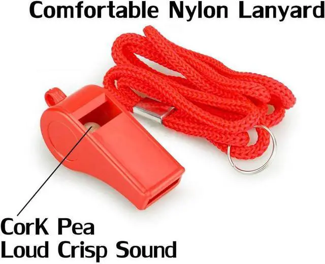 Alt view image 3 of 6 - Red Emergency Whistles with Lanyard, Loud Crisp Sound, 2 Packs Plastic Whistles Ideal for Lifeguard, Self-Defense and Emergency