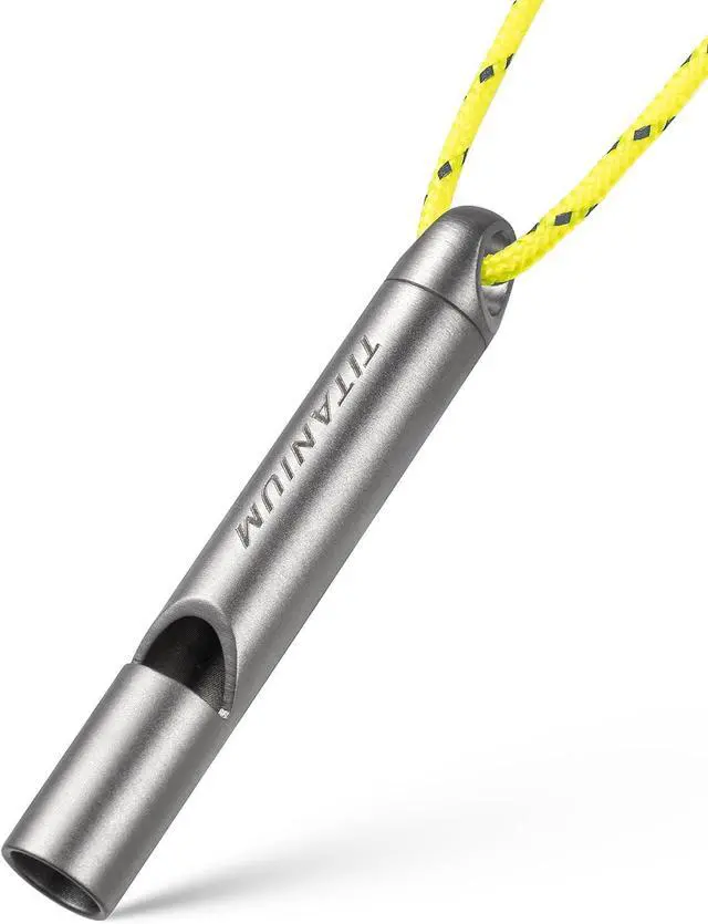 Main image of Titanium Survival Emergency Whistle,120-130dB,Rustproof, Durable | Saltwater & Sweat Resistant, Safe for Oral Use, Pea-less, Works Submerged, Compact with Key Ring & Lanyard
