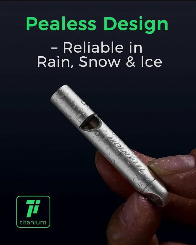Alt view image 4 of 7 - Titanium Survival Emergency Whistle,120-130dB,Rustproof, Durable | Saltwater & Sweat Resistant, Safe for Oral Use, Pea-less, Works Submerged, Compact with Key Ring & Lanyard