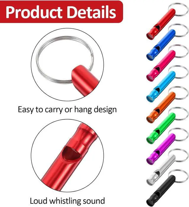 Alt view image 3 of 7 - Prasacco 18 Pcs Emergency Whistle with Keychain, Emergency Whistle Survival Loud Whistle Aluminum Safety Whistle Key Chain for Outdoor Sports Camping Hiking Boating Fishing, 9 Colors