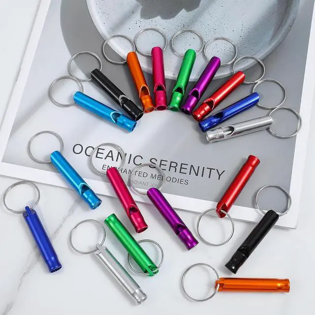 Alt view image 4 of 7 - Prasacco 18 Pcs Emergency Whistle with Keychain, Emergency Whistle Survival Loud Whistle Aluminum Safety Whistle Key Chain for Outdoor Sports Camping Hiking Boating Fishing, 9 Colors