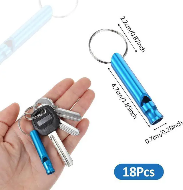 Alt view image 2 of 7 - Prasacco 18 Pcs Emergency Whistle with Keychain, Emergency Whistle Survival Loud Whistle Aluminum Safety Whistle Key Chain for Outdoor Sports Camping Hiking Boating Fishing, 9 Colors
