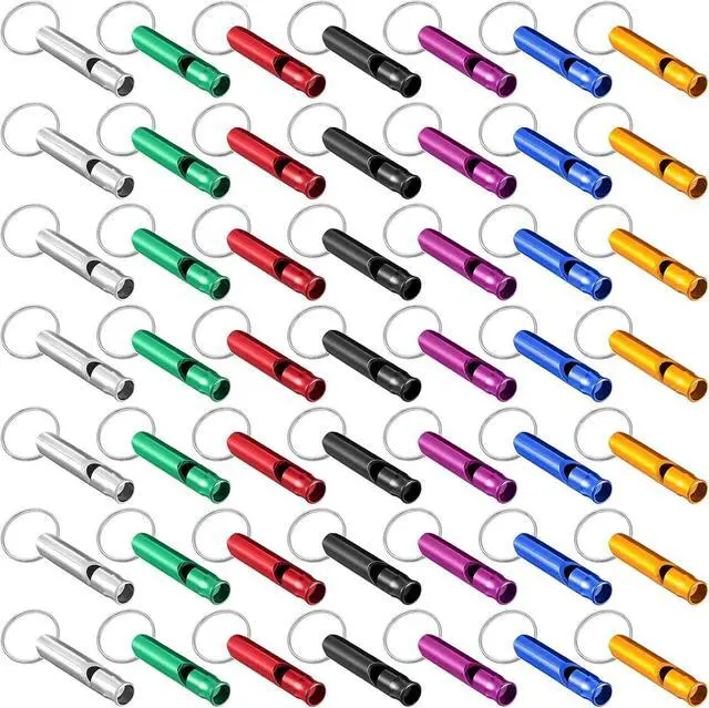 Main image of Sumind 49 Pcs Emergency Whistle Bulk Survival Whistle Keychain | Light Aluminum Emergency Whistle Key Chain, Essentials for Outdoor Camping, Hiking, Boating, Fishing, Loud Sound, 7 Colors