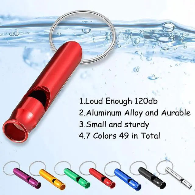 Alt view image 5 of 7 - Sumind 49 Pcs Emergency Whistle Bulk Survival Whistle Keychain | Light Aluminum Emergency Whistle Key Chain, Essentials for Outdoor Camping, Hiking, Boating, Fishing, Loud Sound, 7 Colors