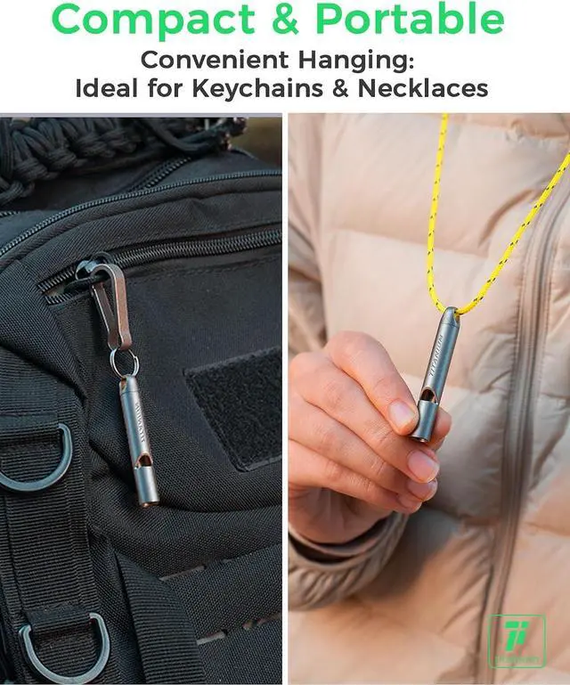 Alt view image 6 of 7 - Titanium Survival Emergency Whistle,120-130dB,Rustproof, Durable | Saltwater & Sweat Resistant, Safe for Oral Use, Pea-less, Works Submerged, Compact with Key Ring & Lanyard