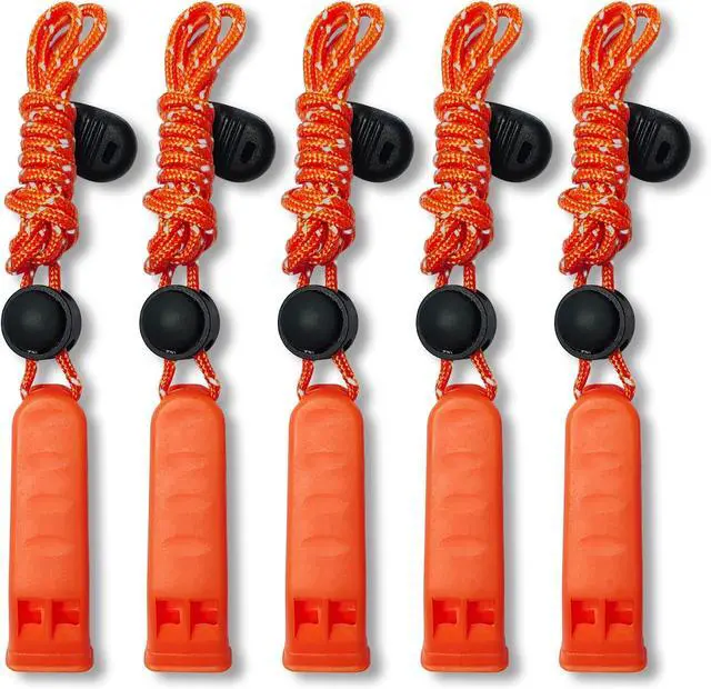 Main image of Amzonly Emergency Whistle, 120db Safety Whistle Survival Shrill Loud for Camping Hiking Hunting Boating Fishing Life Vest Jacket Rescue Signaling Kids Lifeguard 5 Pack