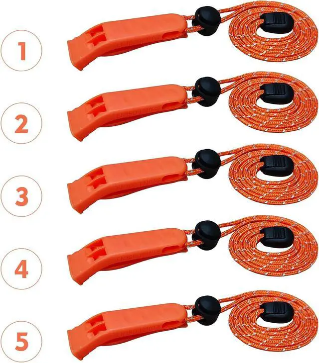Alt view image 6 of 6 - Amzonly Emergency Whistle, 120db Safety Whistle Survival Shrill Loud for Camping Hiking Hunting Boating Fishing Life Vest Jacket Rescue Signaling Kids Lifeguard 5 Pack