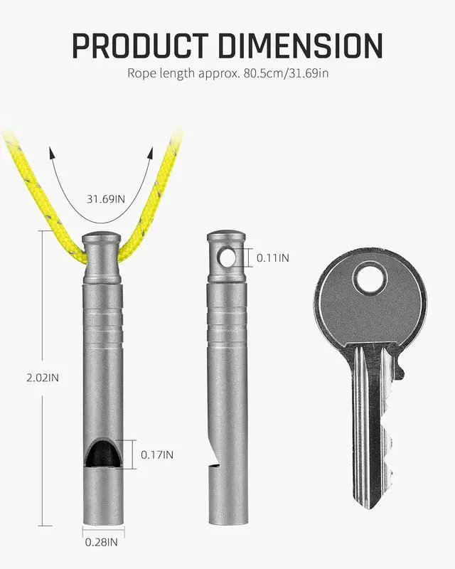 Alt view image 2 of 7 - TISUR Titanium Emergency Whistle,Dog Whistle | Whistle with Lanyard,Outdoor Survival Whistle