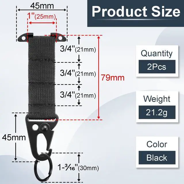 Alt view image 2 of 7 - Tactical Molle Clips T-Mount Molle Webbing Key Holder, 2 Pack Tactical Clash Hook Carabiner Clip for Hanging Keys or Gloves