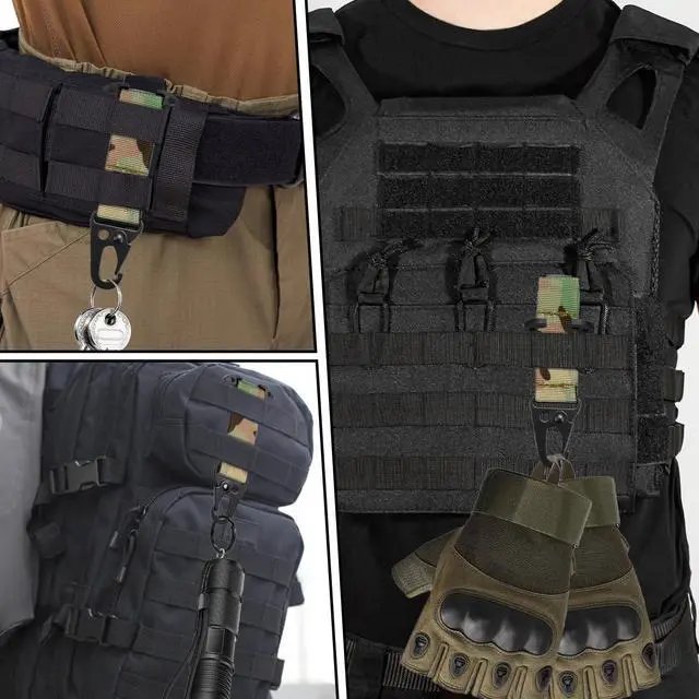 Alt view image 7 of 7 - Tactical Molle Clips T-Mount Molle Webbing Key Holder, 2 Pack Tactical Clash Hook Carabiner Clip for Hanging Keys or Gloves