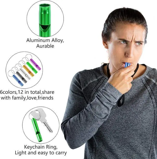 Alt view image 3 of 6 - MIDELONG 6 pcs Emergency Whistle with Key Chain, Aluminum Extra Loud Safety Survival Whistle Keychain for Outdoor Sports Camping Hiking Boating Hunting, 6 Colors