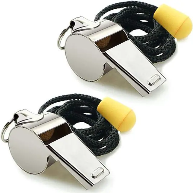 Main image of Whistle, 2 Pack Stainless Steel Sports Whistles with Lanyard, Loud Crisp Sound Whistles Great for Coaches, Referees, and Officials