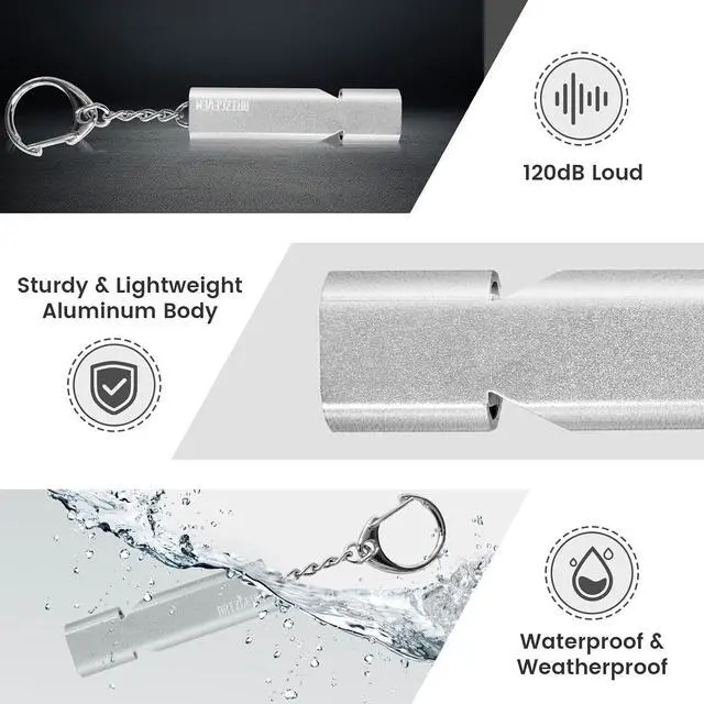 Alt view image 4 of 7 - 120+dB Aluminum Emergency Survival Whistle with Lanyard Keychain | Upgraded model, Loud alarm, Lobster clasp, Lightweight & compact, for Hiking, Camping, Dog walking, Emergency kits