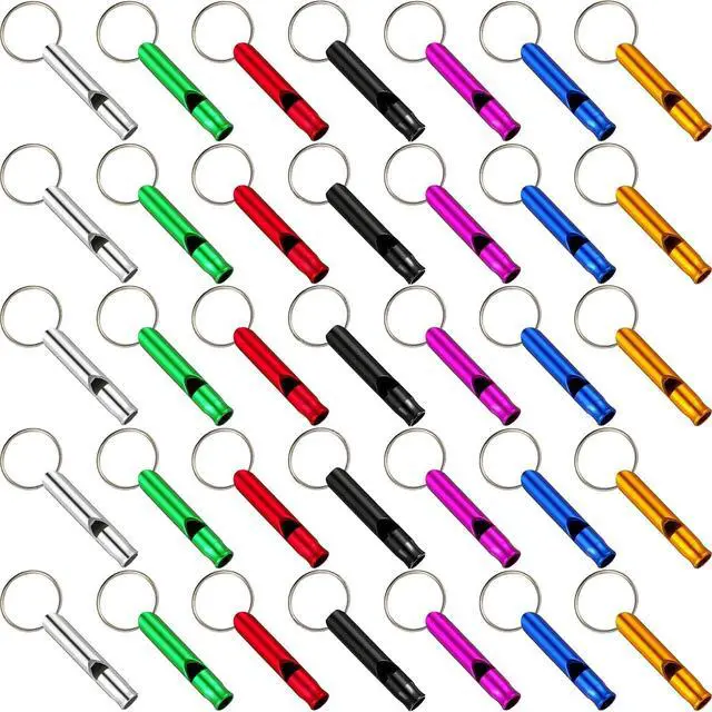 Main image of Frienda 35 Pieces Emergency Whistle with Keychain, Aluminum Emergency Survival Whistle for Camping Hiking Hunting Outdoors Sports, Loud Sound