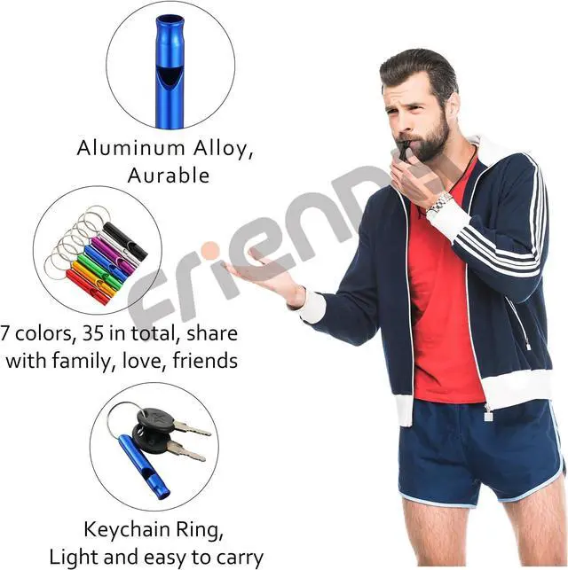 Alt view image 3 of 7 - Frienda 35 Pieces Emergency Whistle with Keychain, Aluminum Emergency Survival Whistle for Camping Hiking Hunting Outdoors Sports, Loud Sound