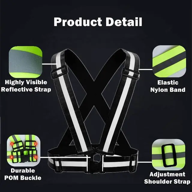 Alt view image 6 of 7 - Reflective Strap Safety Vest Gear - 2-10 Pack Adjustable High Visible Reflective Running Gear for Women Men Night