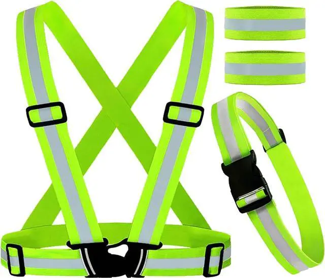 Main image of WFJ 4PCS Reflective Vest Set Safety Clothing High Visibility Adjustable Elastic Outdoor Reflective Glow Belt and Vest with 2Pack Reflector Armbands Running Cycling Walking Jogging