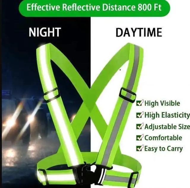 Alt view image 2 of 7 - WFJ 4PCS Reflective Vest Set Safety Clothing High Visibility Adjustable Elastic Outdoor Reflective Glow Belt and Vest with 2Pack Reflector Armbands Running Cycling Walking Jogging