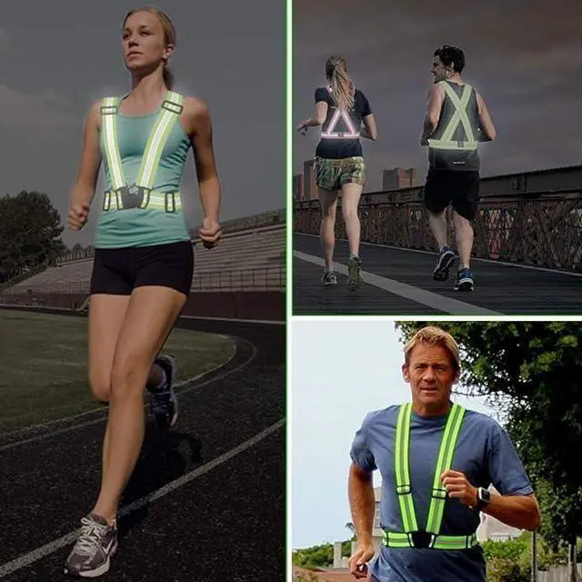 Alt view image 6 of 7 - WFJ 4PCS Reflective Vest Set Safety Clothing High Visibility Adjustable Elastic Outdoor Reflective Glow Belt and Vest with 2Pack Reflector Armbands Running Cycling Walking Jogging