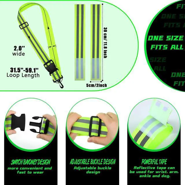 Alt view image 4 of 7 - Saintrygo 6 Pcs Reflective Sash for Walking at Night Reflective Strap Arm Band High Visibility Belt Safety Ankle Strap for Visibility Vest Clothing Running Gear