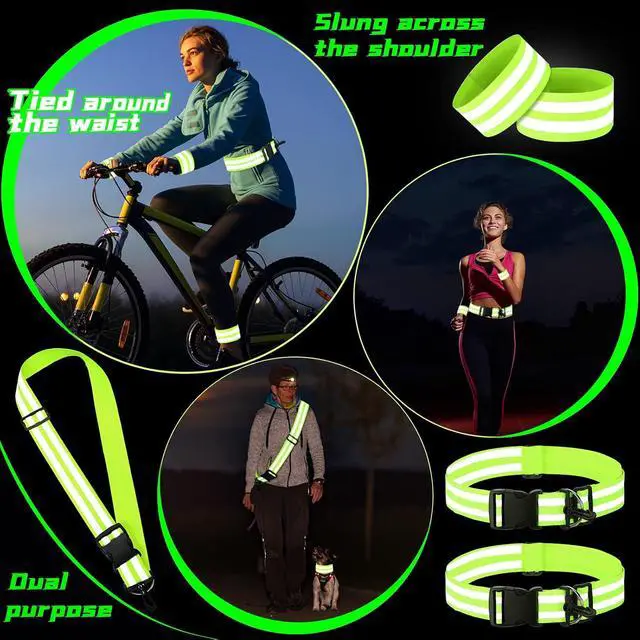 Alt view image 6 of 7 - Saintrygo 6 Pcs Reflective Sash for Walking at Night Reflective Strap Arm Band High Visibility Belt Safety Ankle Strap for Visibility Vest Clothing Running Gear