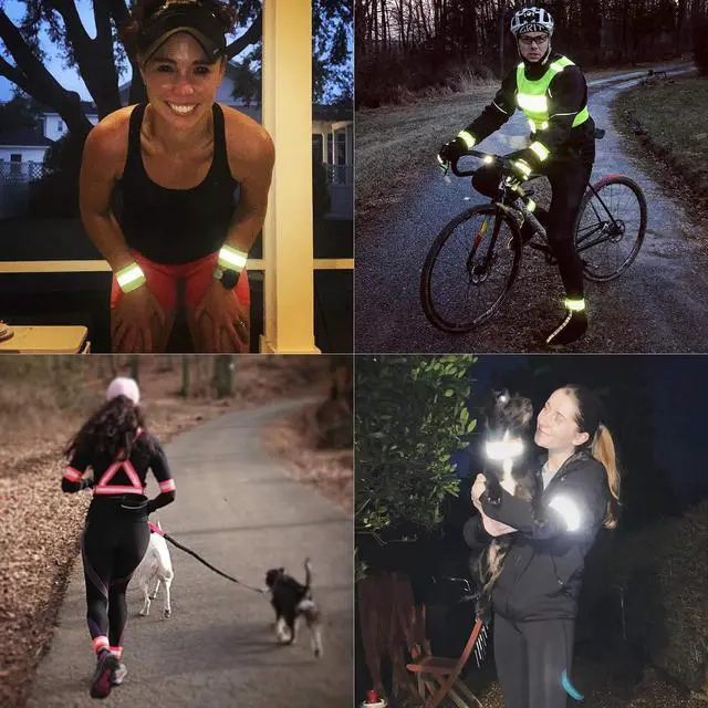 Alt view image 6 of 7 - Reflective Bands for Night Walking Reflective Arm Bands for Runners Reflective Wristbands Reflective Ankle Bands Cycling Reflective Running Gear Bike Pant Leg Strap Bicycle Pants Clips