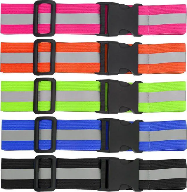 Main image of 5 Pcs Reflective Belt or Sash, PT Belts Lights for Running At Night Safety Visibility Adjustable Lightweight Vest Waist Glow Straps for Cycling Walking Fit Women Men Kid (Black Blue Pink Green Orange)