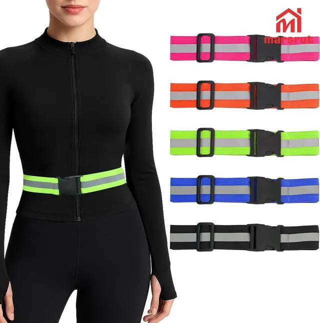 Alt view image 3 of 7 - 5 Pcs Reflective Belt or Sash, PT Belts Lights for Running At Night Safety Visibility Adjustable Lightweight Vest Waist Glow Straps for Cycling Walking Fit Women Men Kid (Black Blue Pink Green Orange)