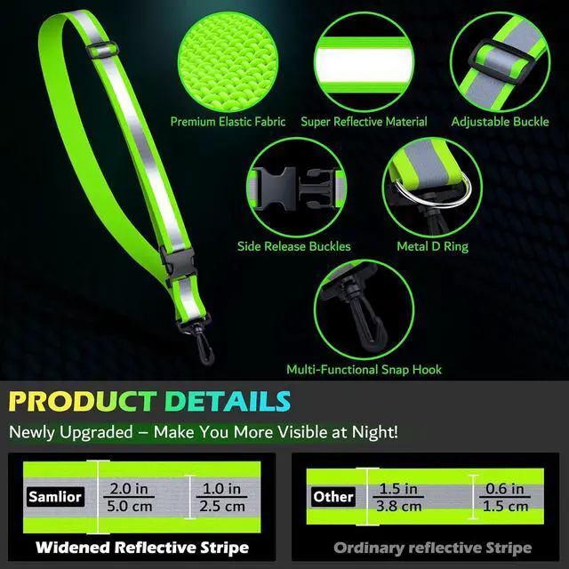 Alt view image 3 of 7 - Reflective Walking Gear at Night, High Visibility Safety Reflective Sash Belt and 2-Pack Armband Set, Night Running Safety Gear for Women Men Kids