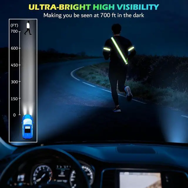 Alt view image 2 of 7 - Reflective Walking Gear at Night, High Visibility Safety Reflective Sash Belt and 2-Pack Armband Set, Night Running Safety Gear for Women Men Kids